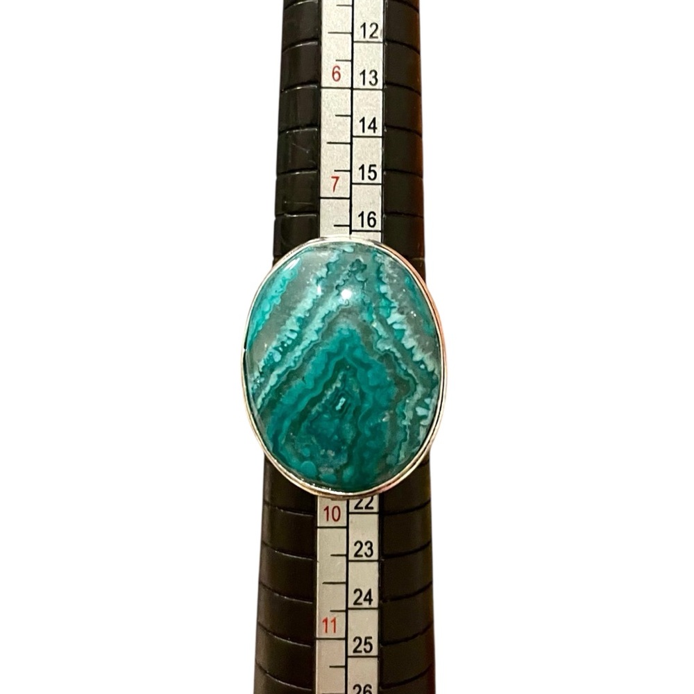 Green Mexican Laguna Lace Agate Gemstone Silver Ring Size 8.5 - Picture 6 of 6